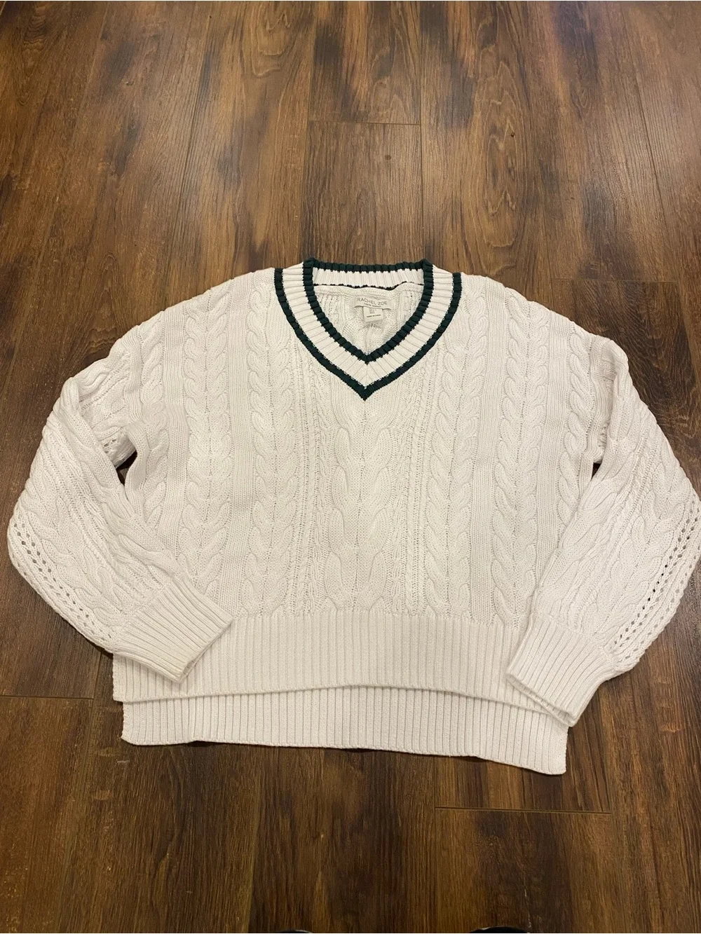 Cotton cable knit V neck sweater - Picture 1 of 10